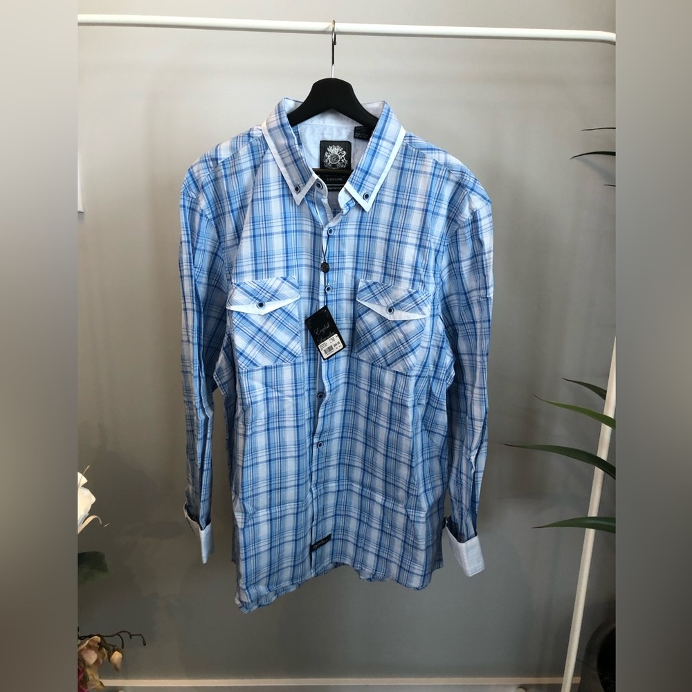English Laundry Light Blue Plaid Button-Down Shirt